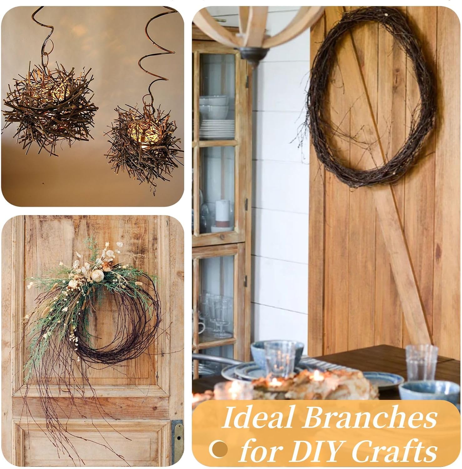 60Pcs Real Dried Birch Twigs Branches - 17” Natural Decorative Birch Branches for Easter Vases, Birch Sticks for DIY, Centerpiece, Floral Arrangment, Twig Wreath, Rustic Home Decor