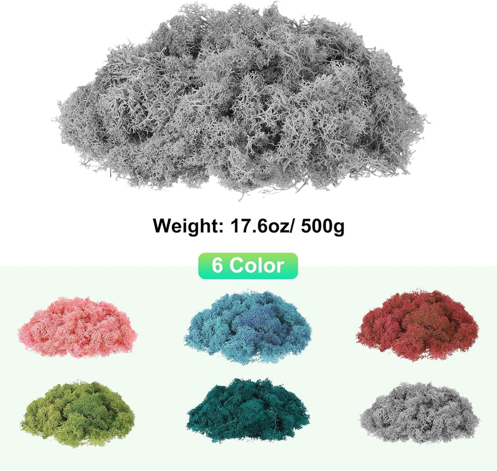 uxcell Preserved Reindeer Moss, 17.6oz Fake Moss for Crafts Artificial Dried Moss for Decoration Terrariums Potted Plants, Gray