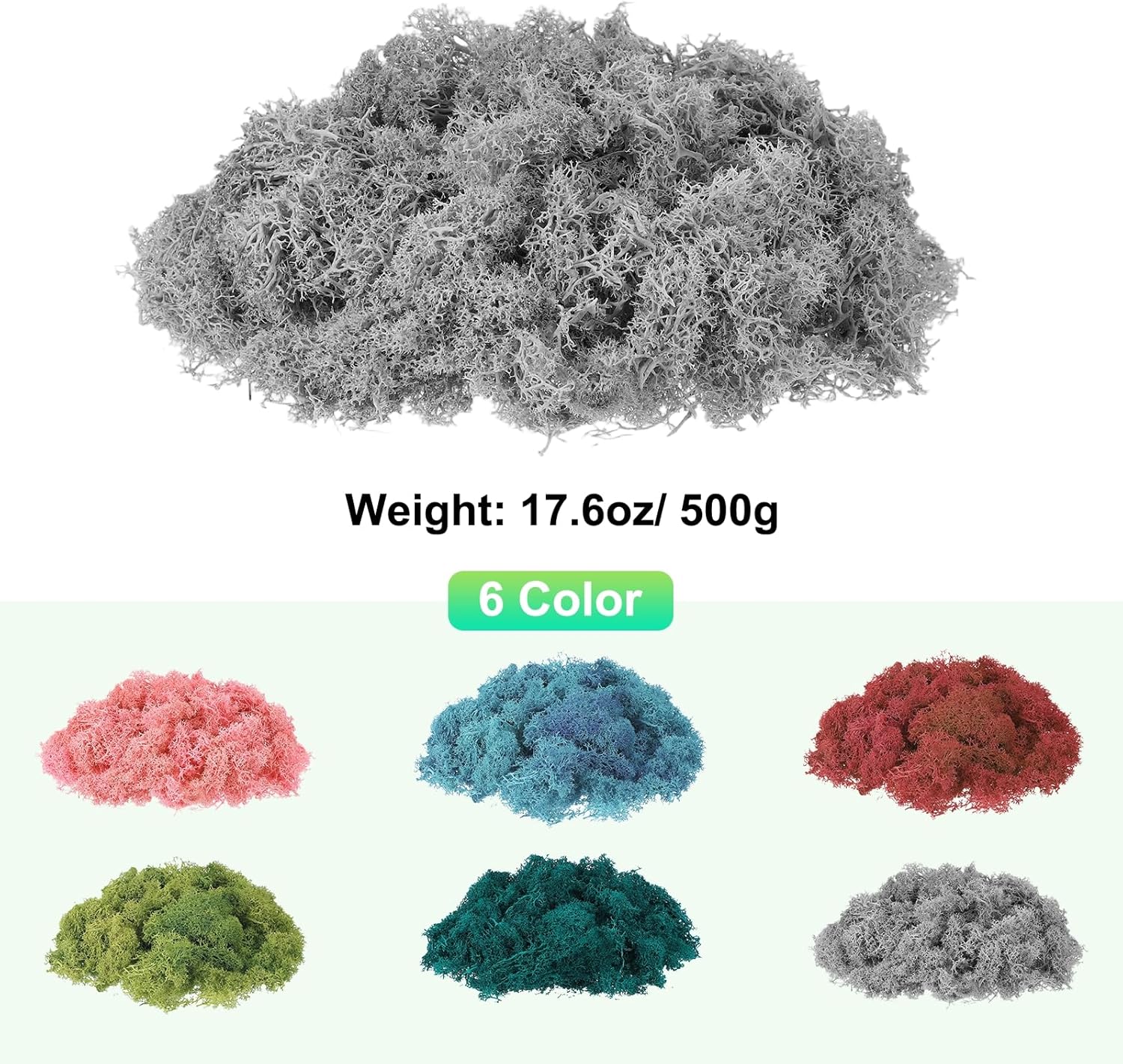 uxcell Preserved Reindeer Moss, 17.6oz Fake Moss for Crafts Artificial Dried Moss for Decoration Terrariums Potted Plants, Gray