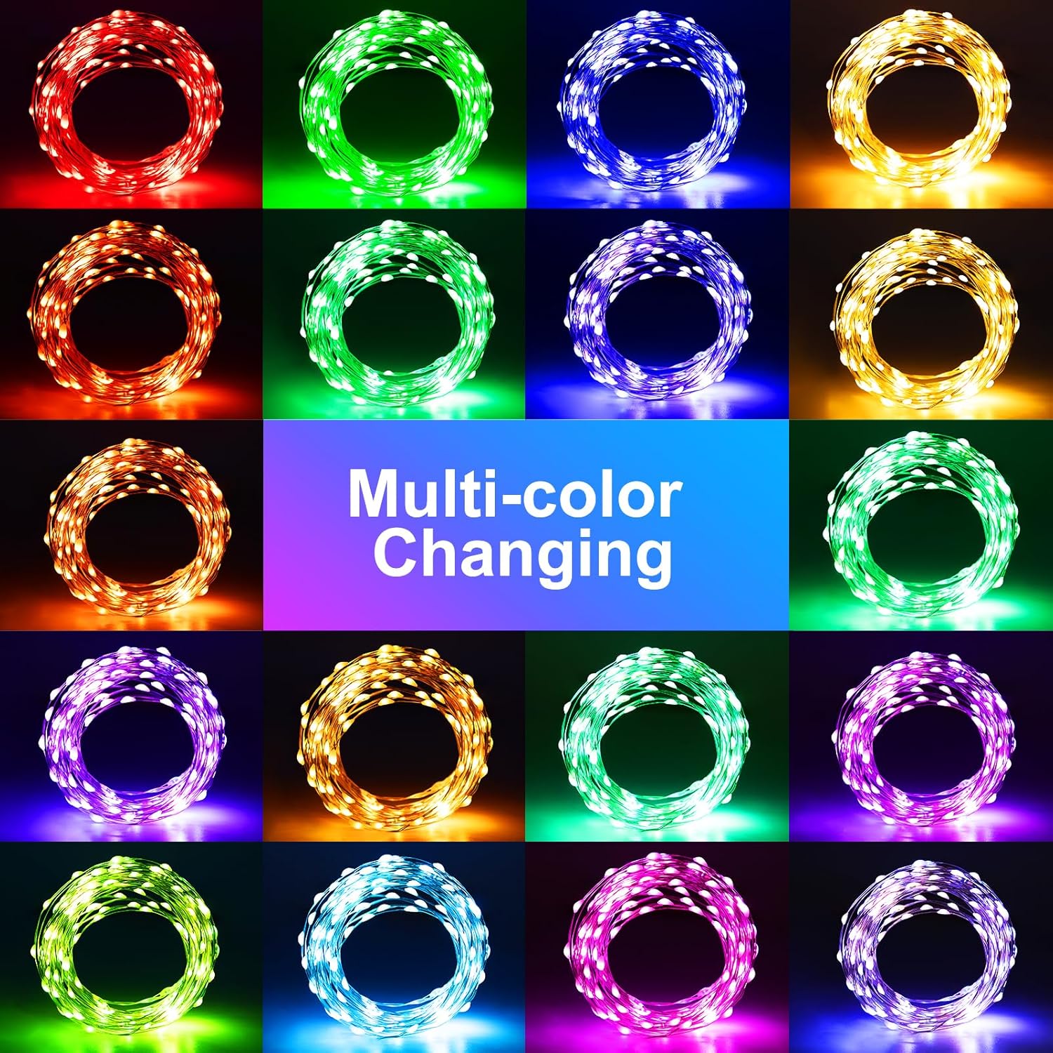 echosari Fairy Lights Battery Operated, 33Ft 100 LED 150 Scene Modes Silver Wire Twinkle Lights with Remote Timer for Bedroom Trees Garden Decor (RGB + 2700K Warm White)
