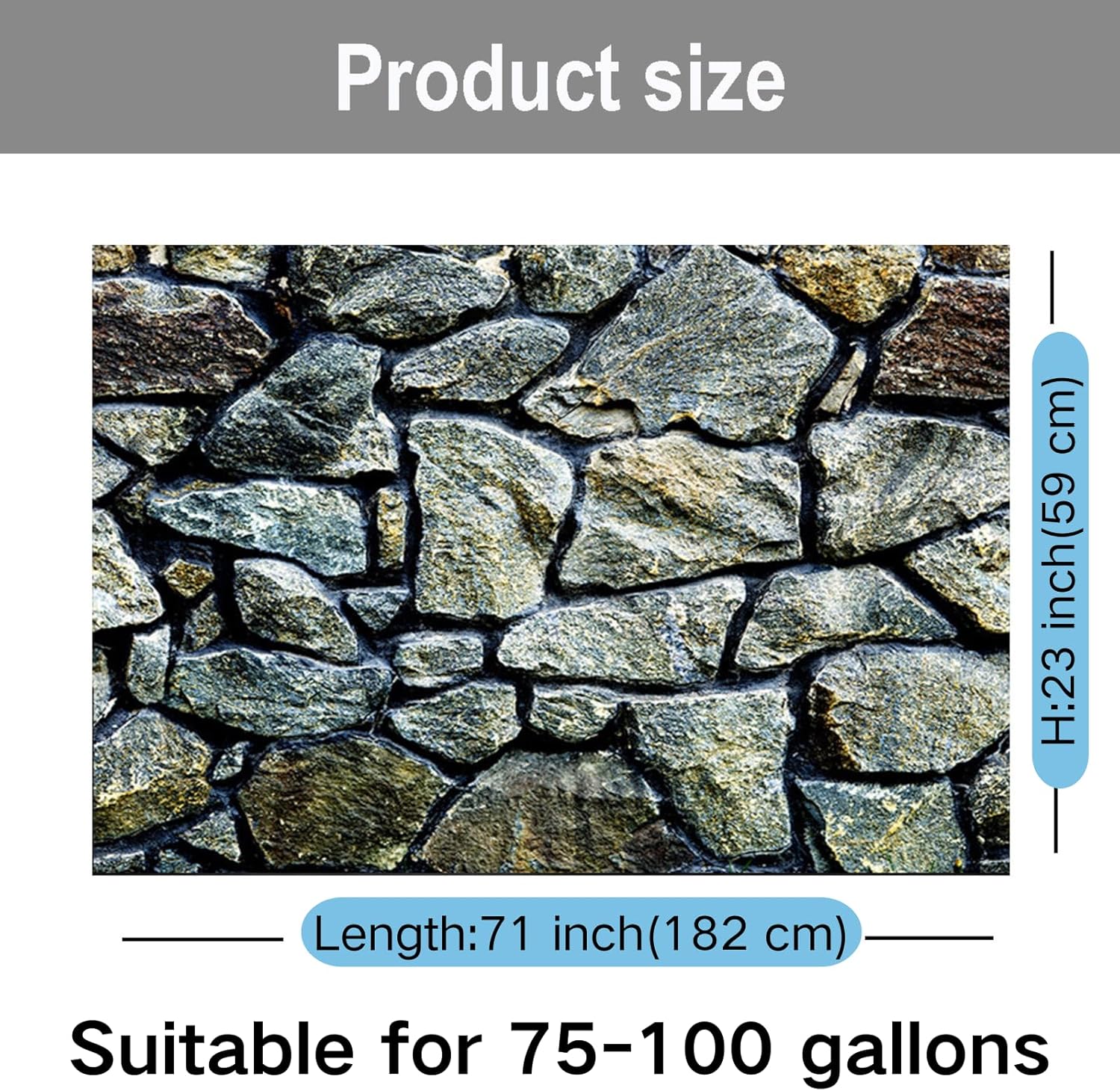 ELEBOX Fish Backgrounds Paper Double Sides 3D Stone & Trees Aquarium Background Picture 23" x 71" Fish Tank Background