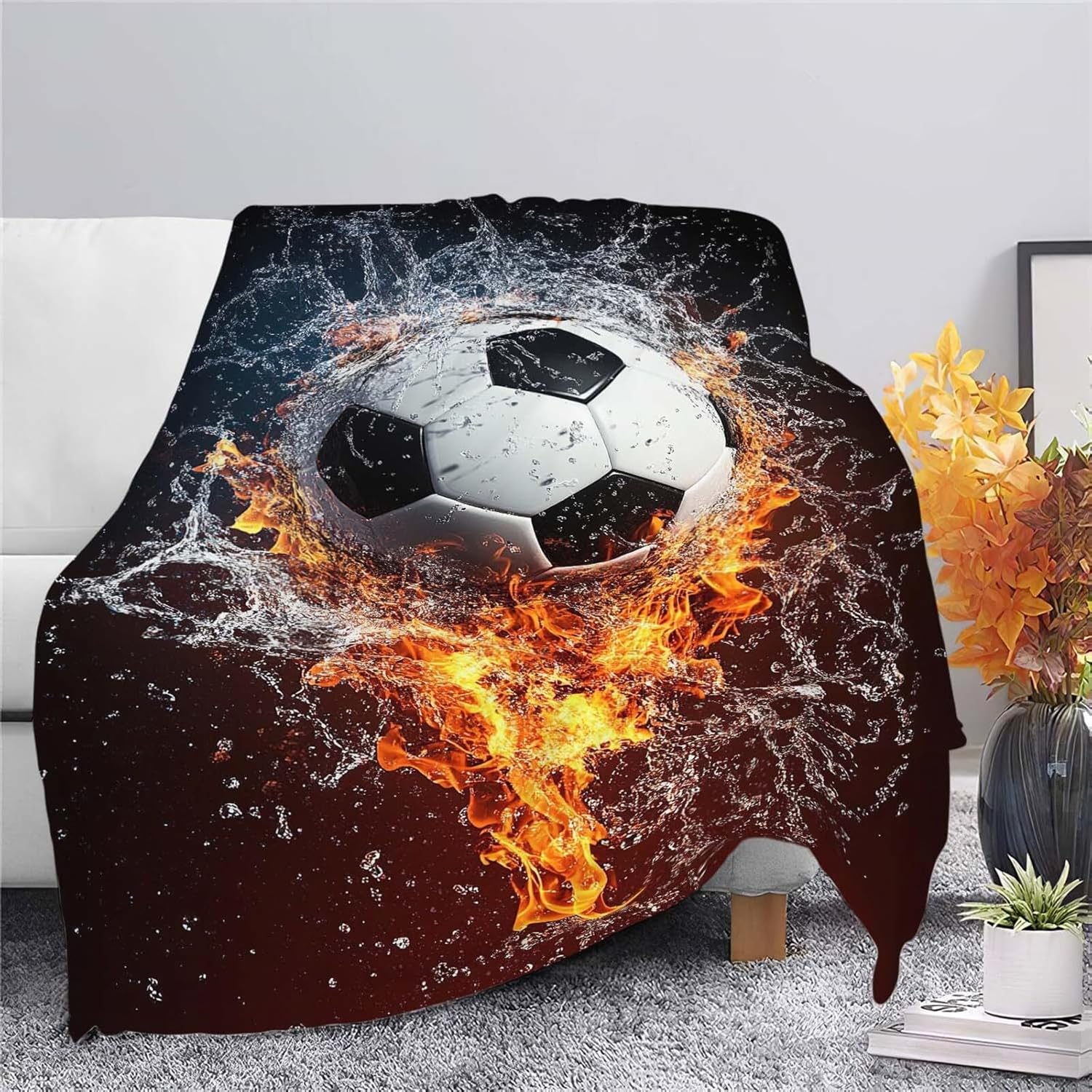 Soccer Throw Blanket Sports Soccer Stuff Gifts for Kids Girls Boys Adults Women Man Soft Cozy Warm Plush Fluffy Fuzzy Fleece Blanket Decor 40''X50''