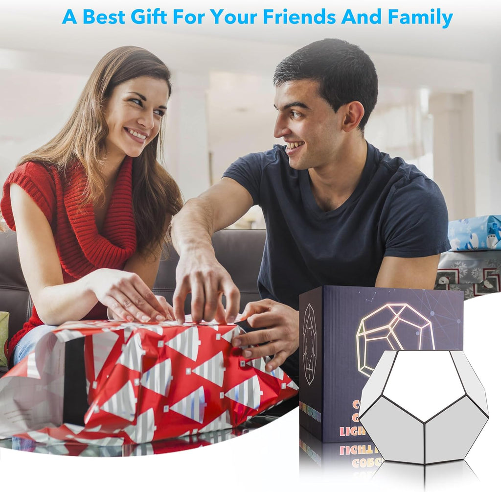 Infinity Dodecahedron Gaming Light, Cool RGBW Led Desk Table Lamp Light for Bedroom Gaming Room Decor, Unique Colorful Mood Changing Ambient Night Lighting lamp Adult Men Birthday Gift