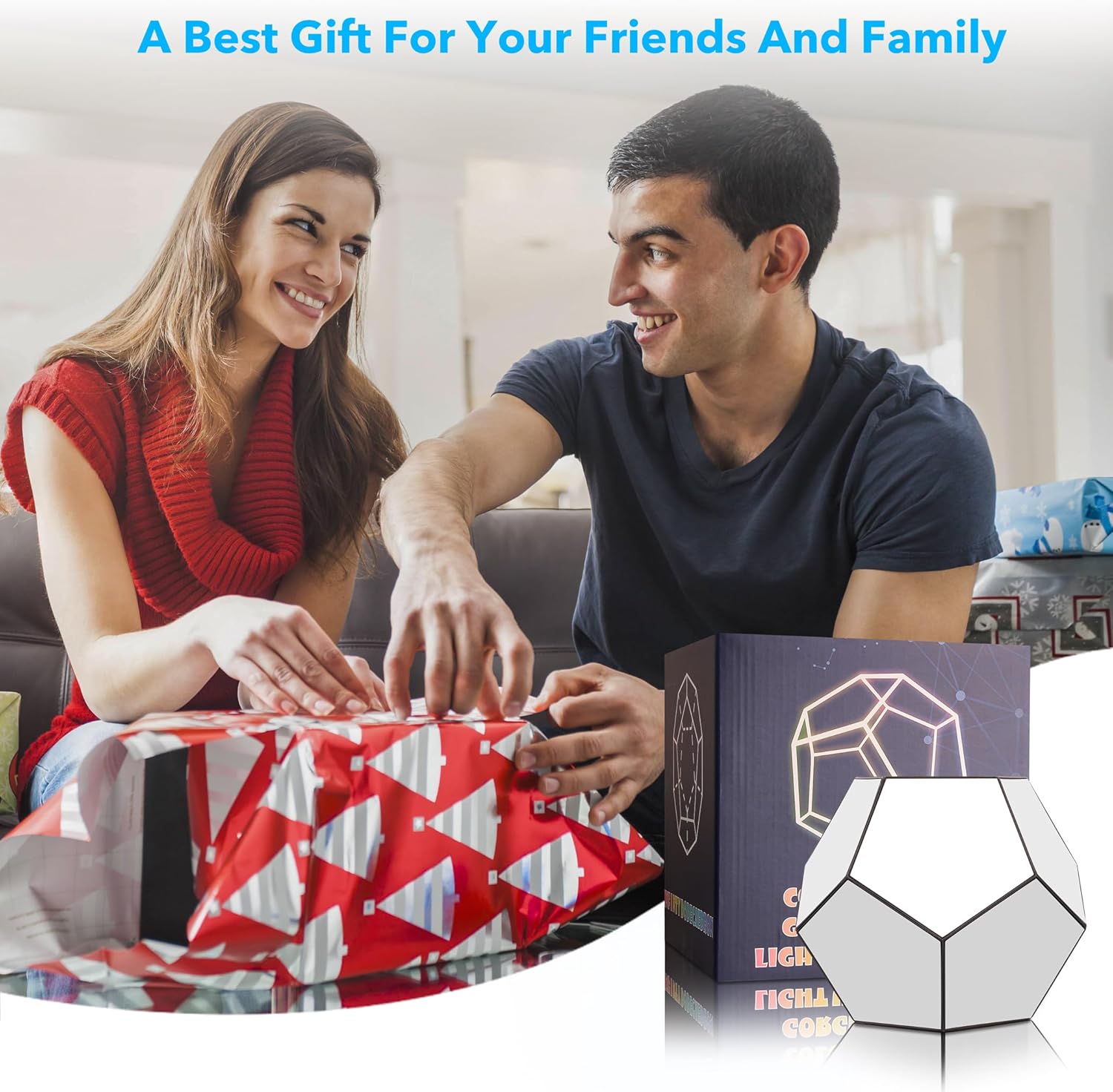 Infinity Dodecahedron Gaming Light, Cool RGBW Led Desk Table Lamp Light for Bedroom Gaming Room Decor, Unique Colorful Mood Changing Ambient Night Lighting lamp Adult Men Birthday Gift