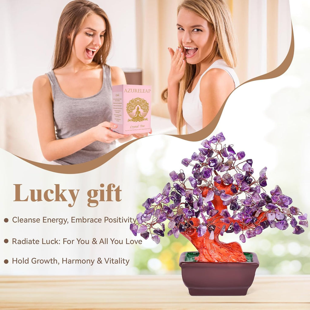 Feng Shui Quartz Crystal Money Tree Bonsai Style Decoration for Luck and Wealth (Purple)