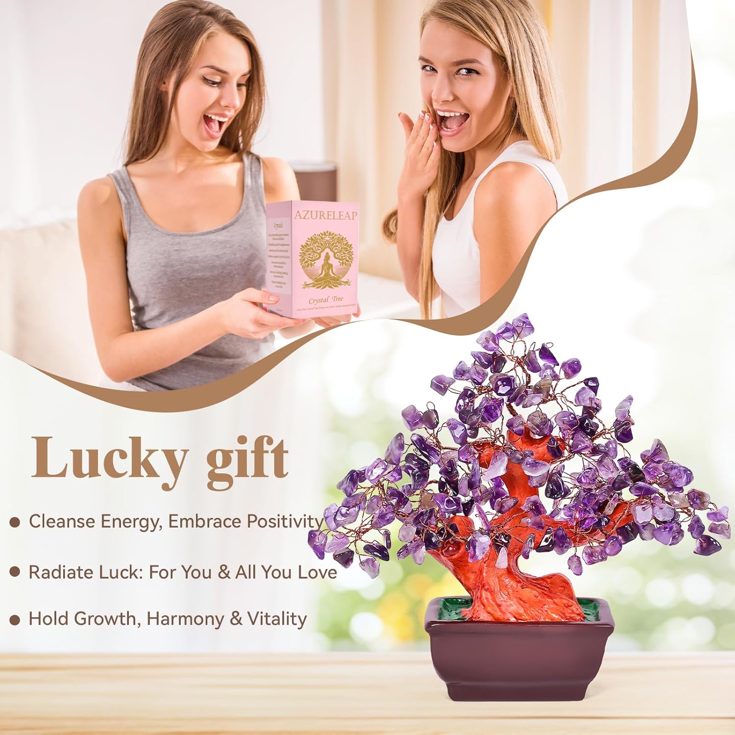 Feng Shui Quartz Crystal Money Tree Bonsai Style Decoration for Luck and Wealth (Purple)