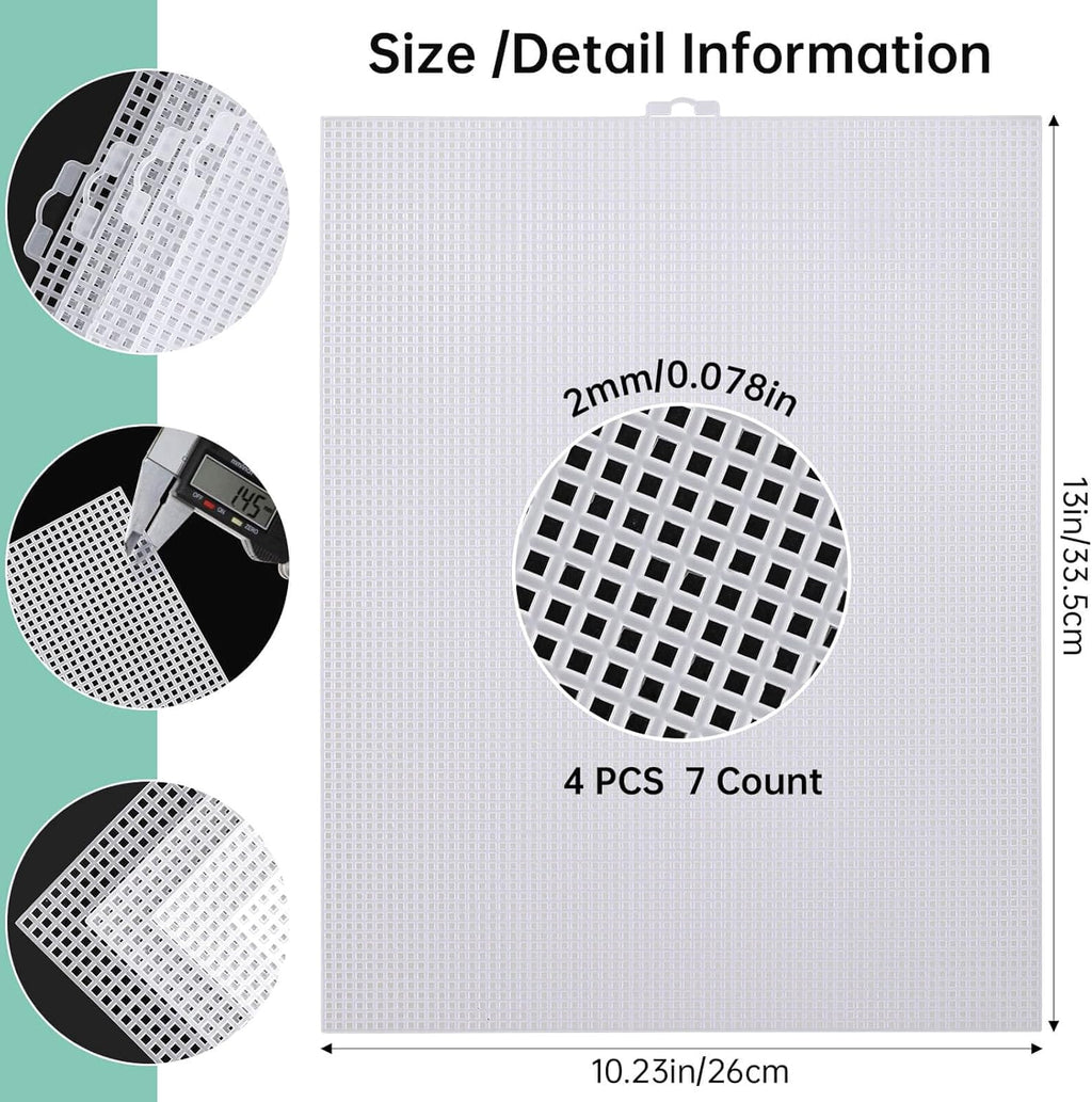 4PCS 7 Count Plastic Mesh Canvas Sheets, 10.23 x 13 Inch Plastic Mesh Sheet, Eye Mesh for Embroidery, Acrylic Yarn Crafting, Knit Crochet Projects, Therian Mask and Aquarium Dividers