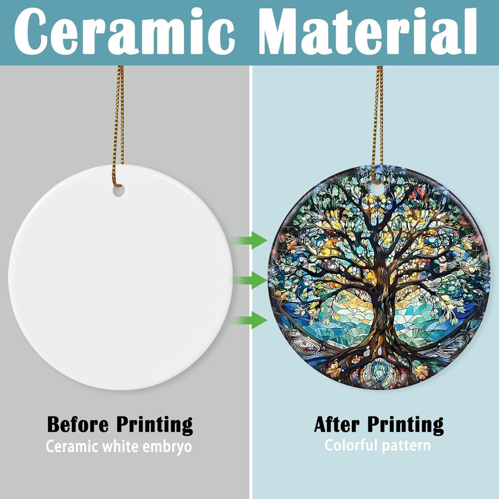 Stained Ceramic Tree of Life Ornament - Christmas Decorations and Holiday Present Ideas - Tree of Life Decor for Office, Room, Home