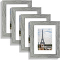 6x8 Picture Frame Set of 4, Made of Real Glass and Grey Frame - Display Picture 4x6 with Mat or 6x8 Without Mat, 6 by 8 Photo for Wall or Tabletop
