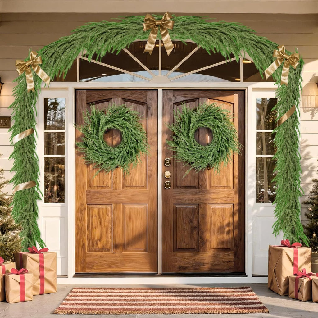 2 Pcs 6 Ft Norfolk Pine Garland, Artificial Dense Christmas Garland Ornaments, Real Touch Greenery Garland for Fireplace, Stairs, Table, Mantle, Wall, Indoor, Outdoor Christmas Decorations