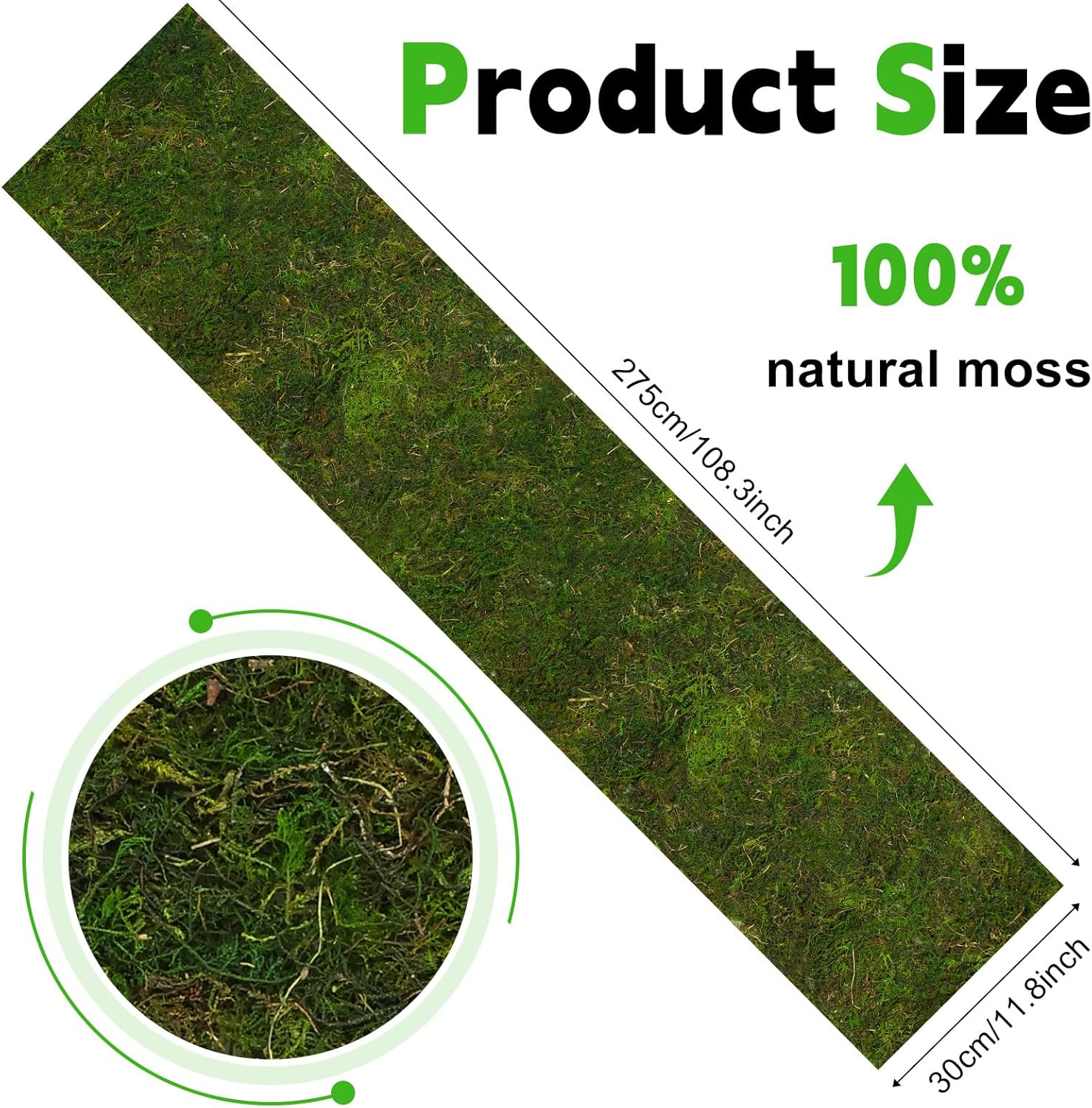 108'' x 12'' Moss Table Runner Dried Moss Sheet Roll for Crafts Preserved Moss Mat for Table Decoration Green Moss for Wedding Party Woodland Garden Fairy Decor