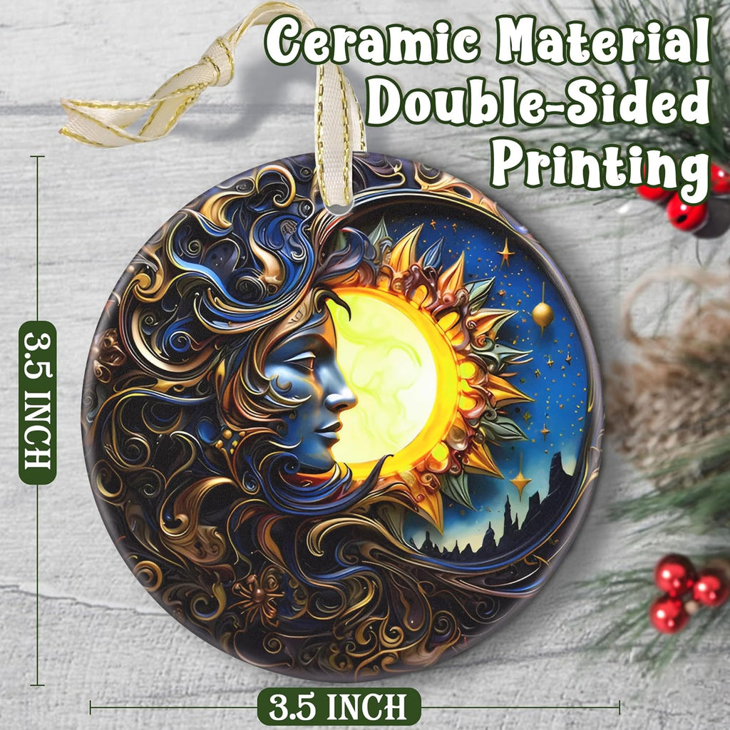 2025 Ornament, Christmas Ornaments, Round Ceramic, Christmas Decor, Holiday Ornament, Gift Idea, Gift Exchange, Gifts for Friends - Sun and Moon
