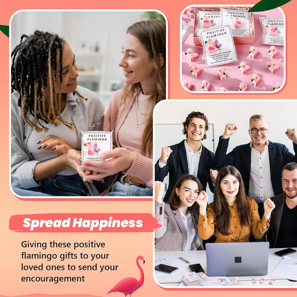 Gejoy 75 Pcs Positive Flamingo Appreciation Gifts Set Include 25 Mini Rubber Flamingo 25 Motivational Card 25 Package Bag Emotional Inspirational Gifts for Employee Coworker Staff Teacher Team Friends