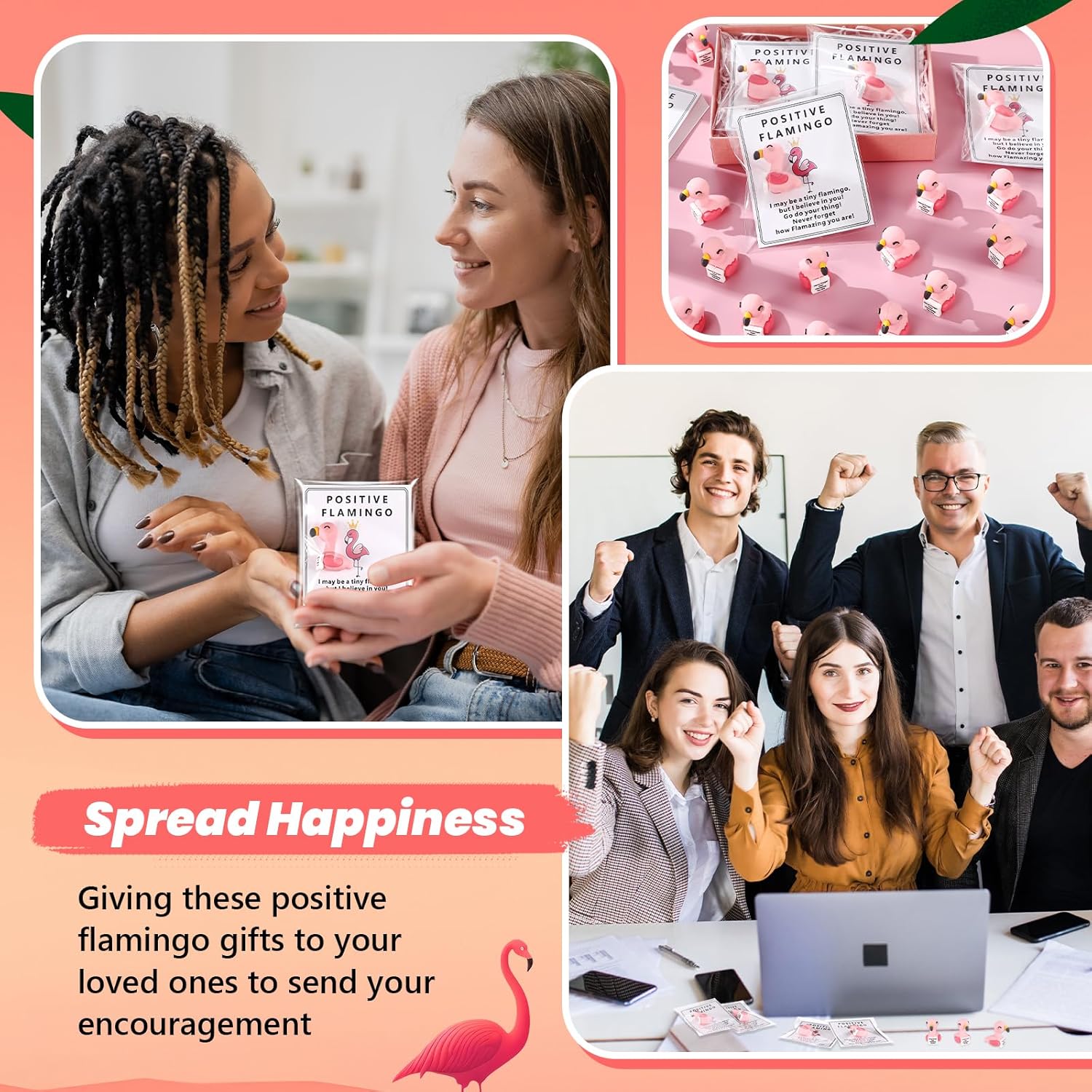Gejoy 75 Pcs Positive Flamingo Appreciation Gifts Set Include 25 Mini Rubber Flamingo 25 Motivational Card 25 Package Bag Emotional Inspirational Gifts for Employee Coworker Staff Teacher Team Friends