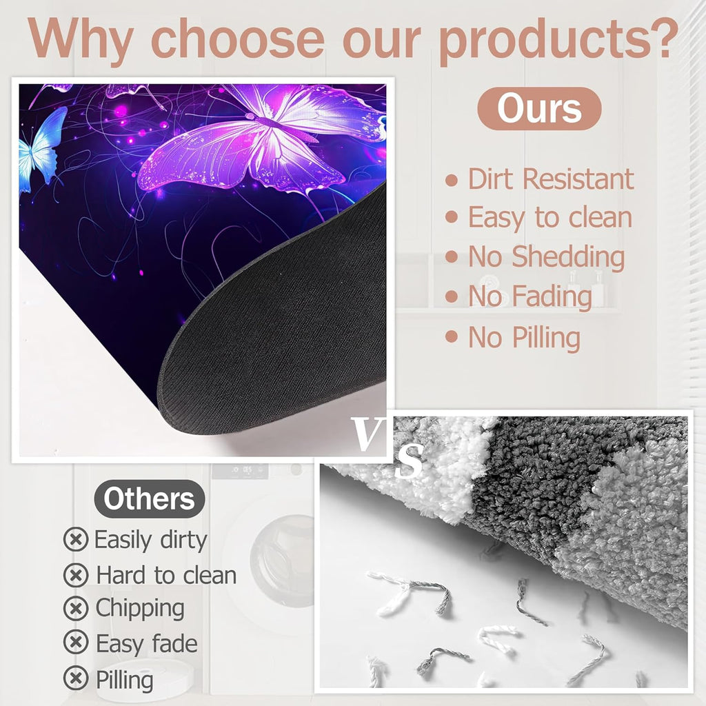 Diatomaceous Earth Bath Mat,Flying Butterflies Bath Rugs,Glowing Stars Non-Slip Thin Absorbent Fast Drying Easy to Clean for Bathroom Laundry Home Kitchen Door Mat 17x29.5Inch