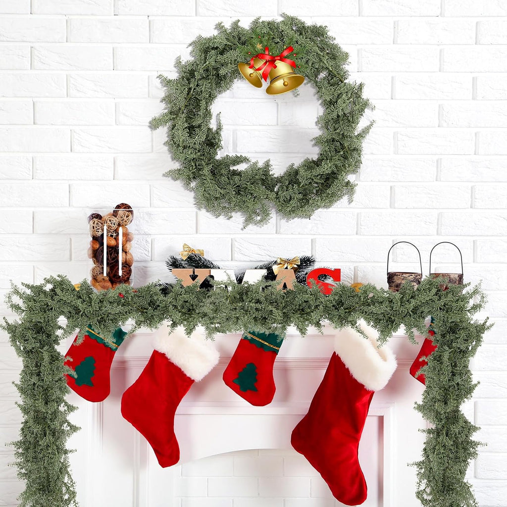 12 Pcs 5.6ft Artificial Christmas Pine Garlands Faux Berry Shaped Pine Garlands Realistic Leaves Hanging Greenery Plant for Christmas Table Fireplace Wall Mantle Indoor Xmas Decor