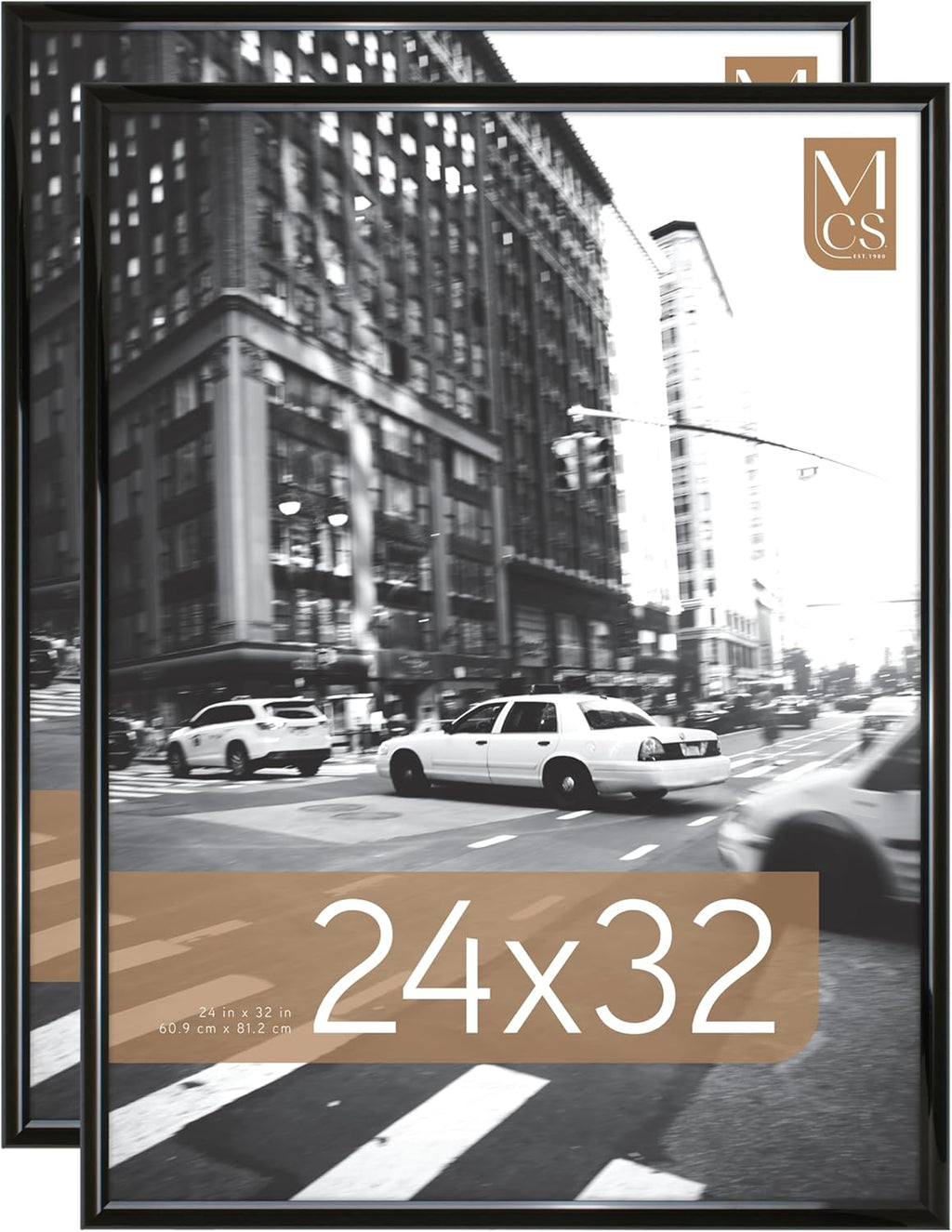 MCS Trendsetter 24x32 Poster Frame Black High-Gloss, Vertical & Horizontal Wall Hanging Large Picture Frame for Photos, Posters & Art Prints (2-Pack)