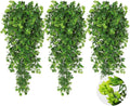SJL Fake Hanging Plants 3pcs Hanging Plants with Flowers Artificial Greenery Faux Ivy Vine Leaves UV Resistant Plastic Plant Faux Greenery Vine Plant for Wall Home Indoor Outdoor Decor (Green)