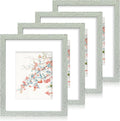 11x14 Picture Frame Set of 4, Made of Real Glass and Sage Green Wooden Frame, Display 8x10 Pictures with Mat or 11 x 14 Posters without Mat for Wall Mounting, Gallery Photo Frames