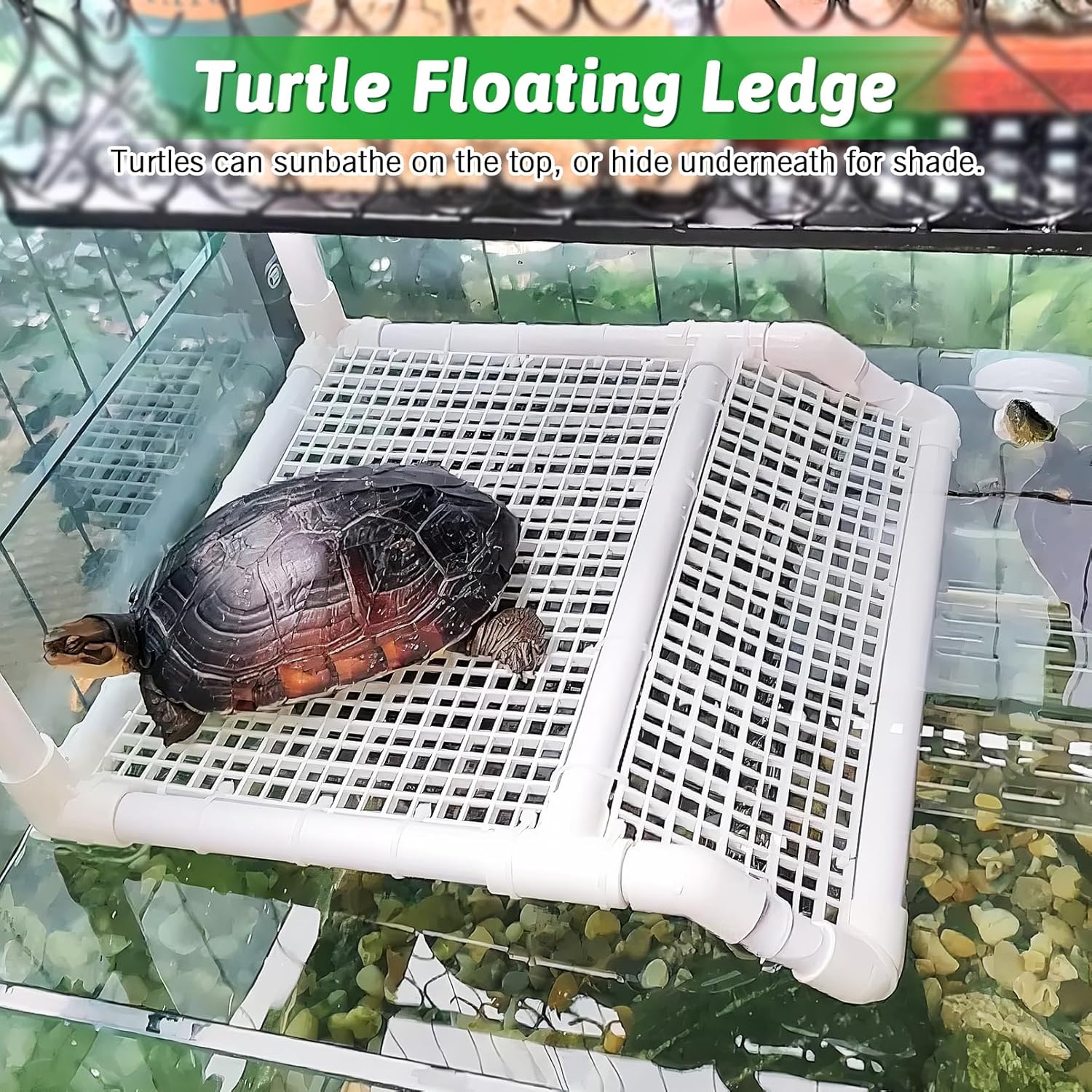 Fhiny Hanging Turtle Basking Platform, Plastic Turtle Floating Dock Basking Area Reptile Climbing Ramp for Aquatic Turtles Tortoise Tank Accessories Decor for Lizard Gecko Hermit Crab