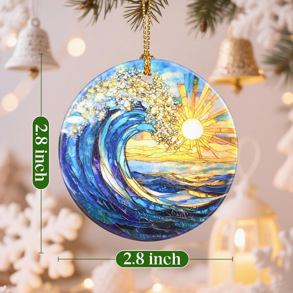 Christmas Ornaments, 2.8 Inch Ceramic Hanging Ornament, Christmas Tree Ornaments, Xmas Decorations, Holiday Decorations, Holiday Party Gifts, and Xmas Gift Ideas - Sea Wave