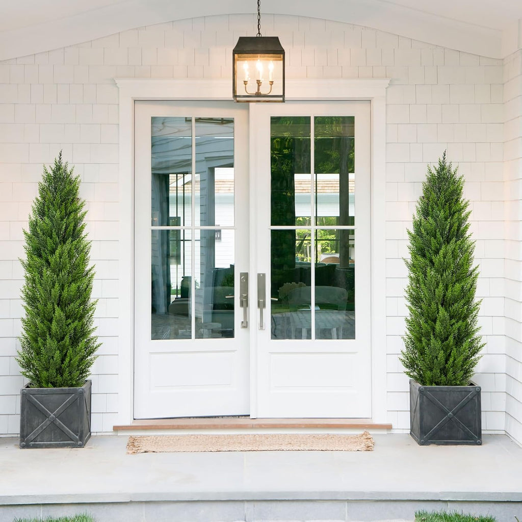 Briful 5ft Cedar Topiary Trees Artificial Outdoor Set of 2, Realistic Faux Cedar Pines with Pots, UV Resistant Christmas Greenery for Holiday Decor, Indoor Farmhouse Entryway Patio Door Plants