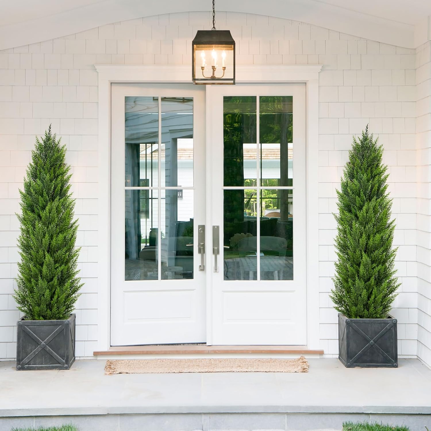 Briful 5ft Cedar Topiary Trees Artificial Outdoor Set of 2, Realistic Faux Cedar Pines with Pots, UV Resistant Christmas Greenery for Holiday Decor, Indoor Farmhouse Entryway Patio Door Plants