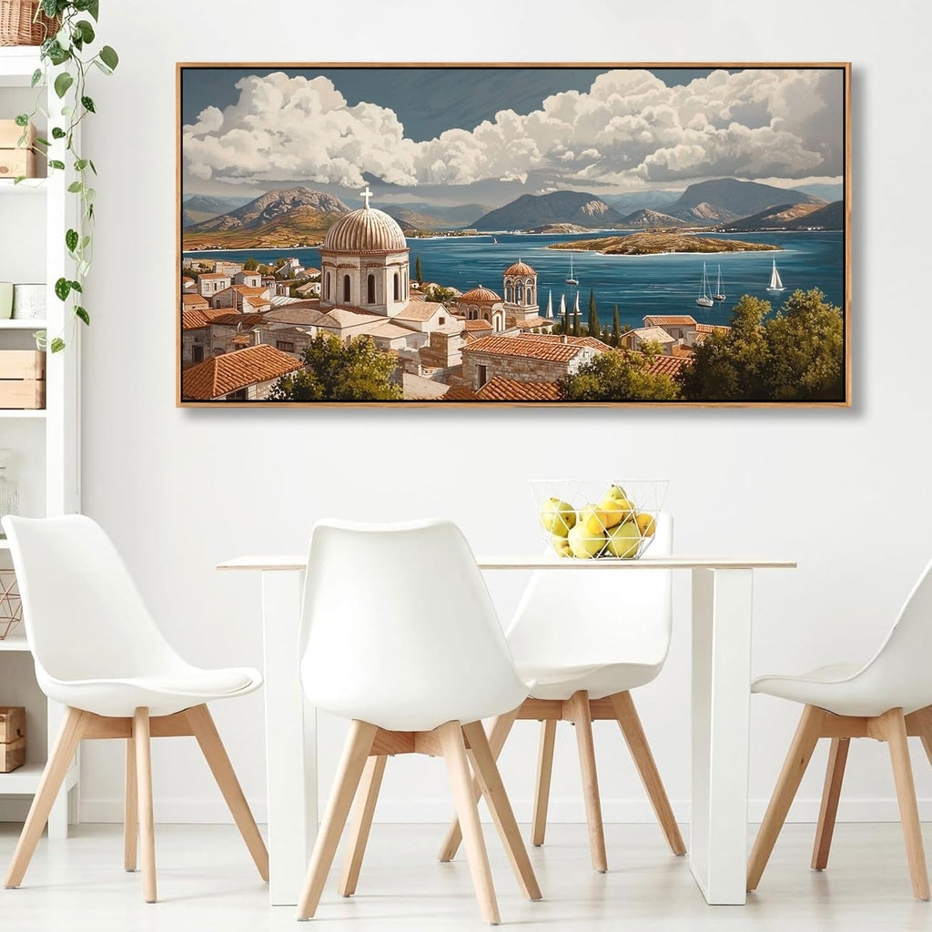 YDYSUNE Ocean Wall Art - Village Large Canvas Art Wall Decor for Living Room, Bedroom Pictures Retro Seaside PaintingS Decoration Sailboat Artwork Framed Size 24x48 Inches