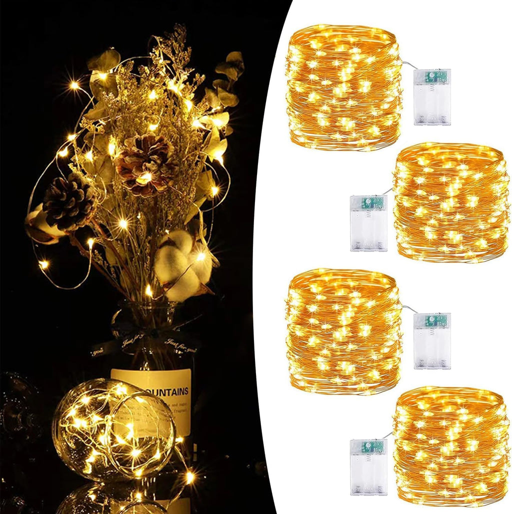 Upgraded 4 Pack 33Ft 100 LED Fairy Lights Battery Operated with Timer, Waterproof LED String Lights Outdoor Indoor, Battery Twinkle Lights for Christmas, Bedroom, Classroom, Parties, Wedding, Decor