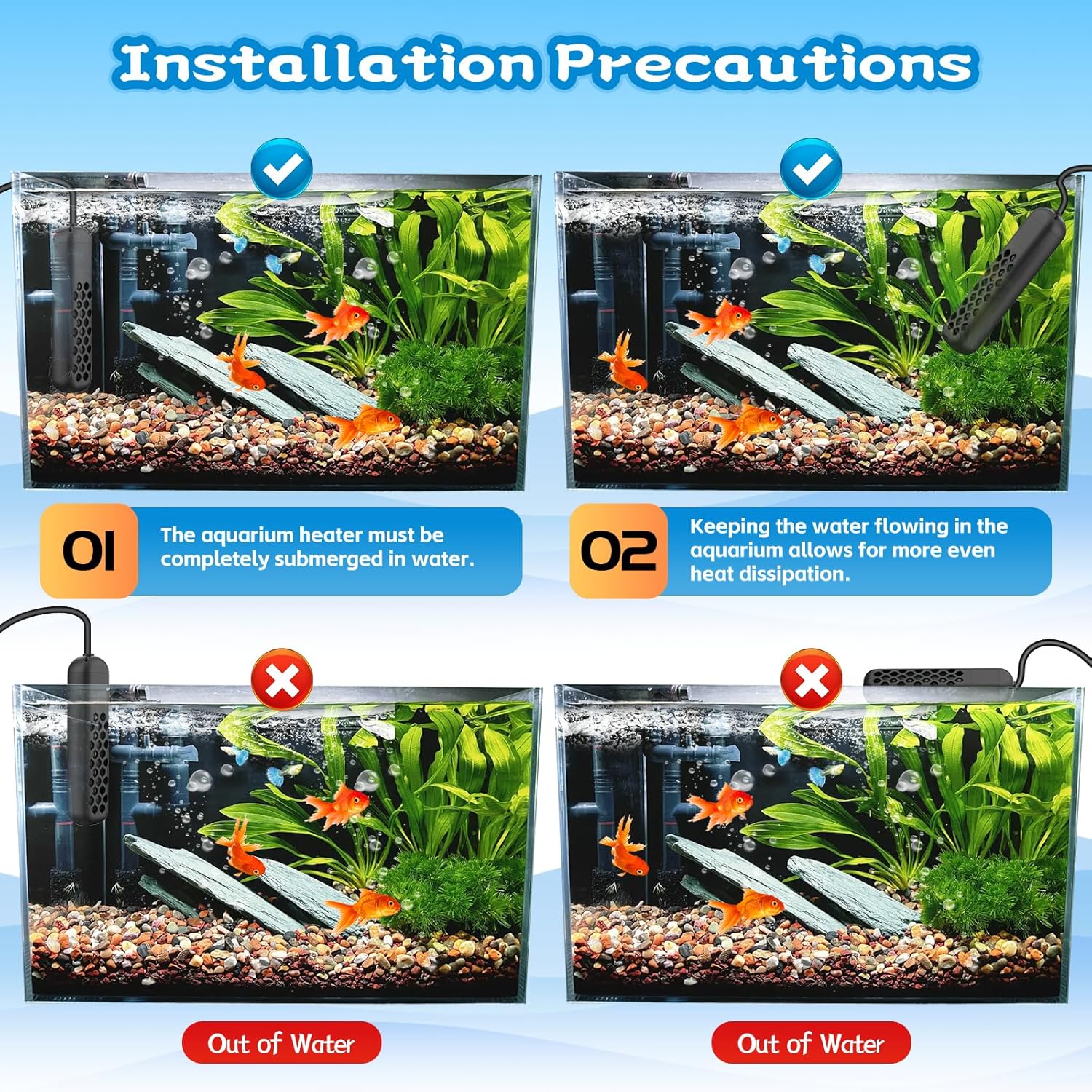 Aquarium Heater, 100W/200W/300W/500W Adjustable Fish Tank Heater with Intelligent Digital LED Controller, Overheating and Out of Water Protection for Freshwater and Saltwater Tanks