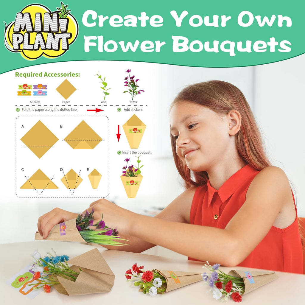 70 PCS Make It Miniature Brands Nature Garden Plants Set, Mini Botanical Collectibles, Tiny Paper Flower Bouquet DIY Craft Kit, with Wood Display Stand, Miniature Toy Gift for Kids and Adults