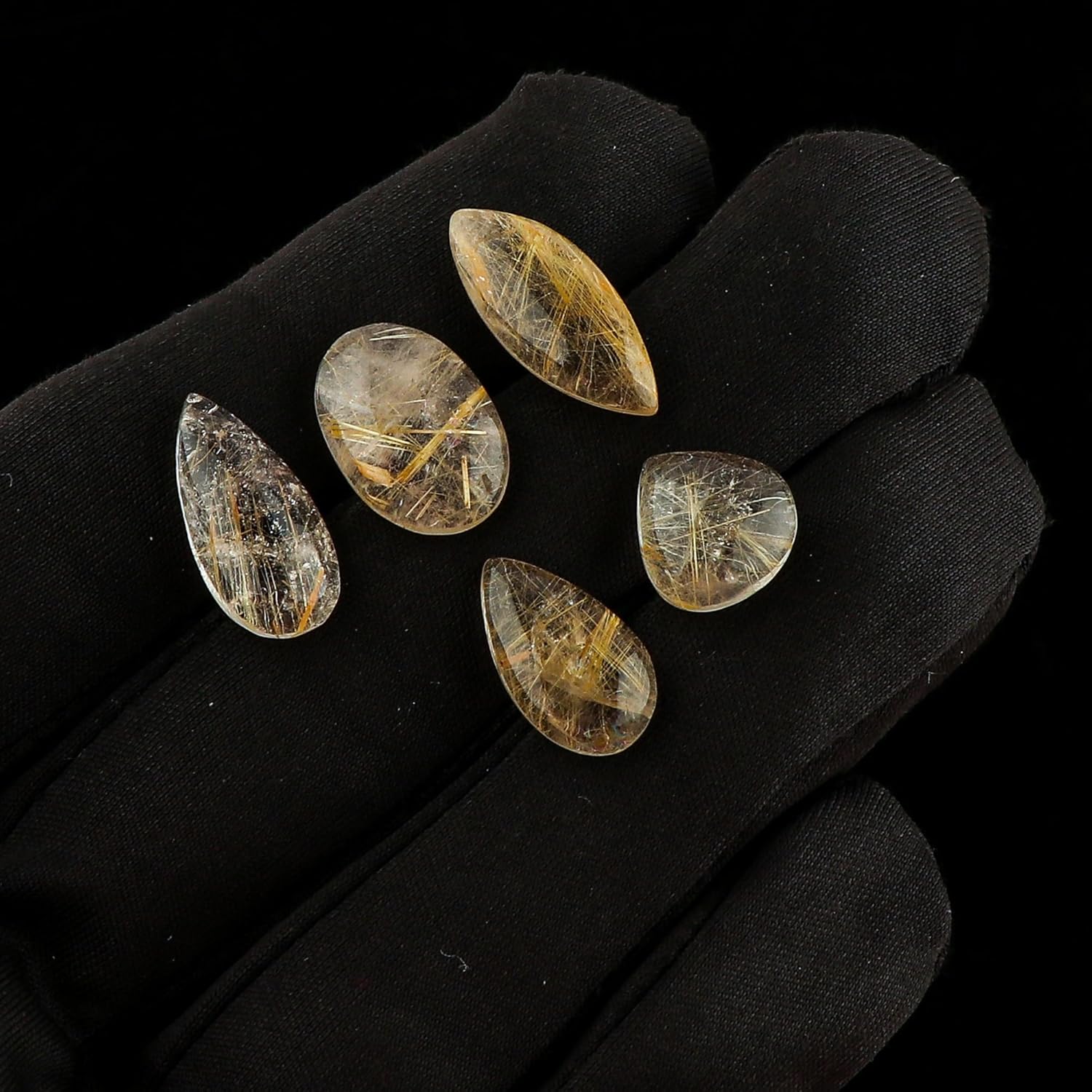 CRYSTALIS Wholesale 5pcs Natural Golden-Rutile Loose Gemstone Bulk Cabochons Jewelry Making Supply, Chakra Healing Polished Stones, Wire Wrapping, DIY, Gem Collection, Mix-Shape