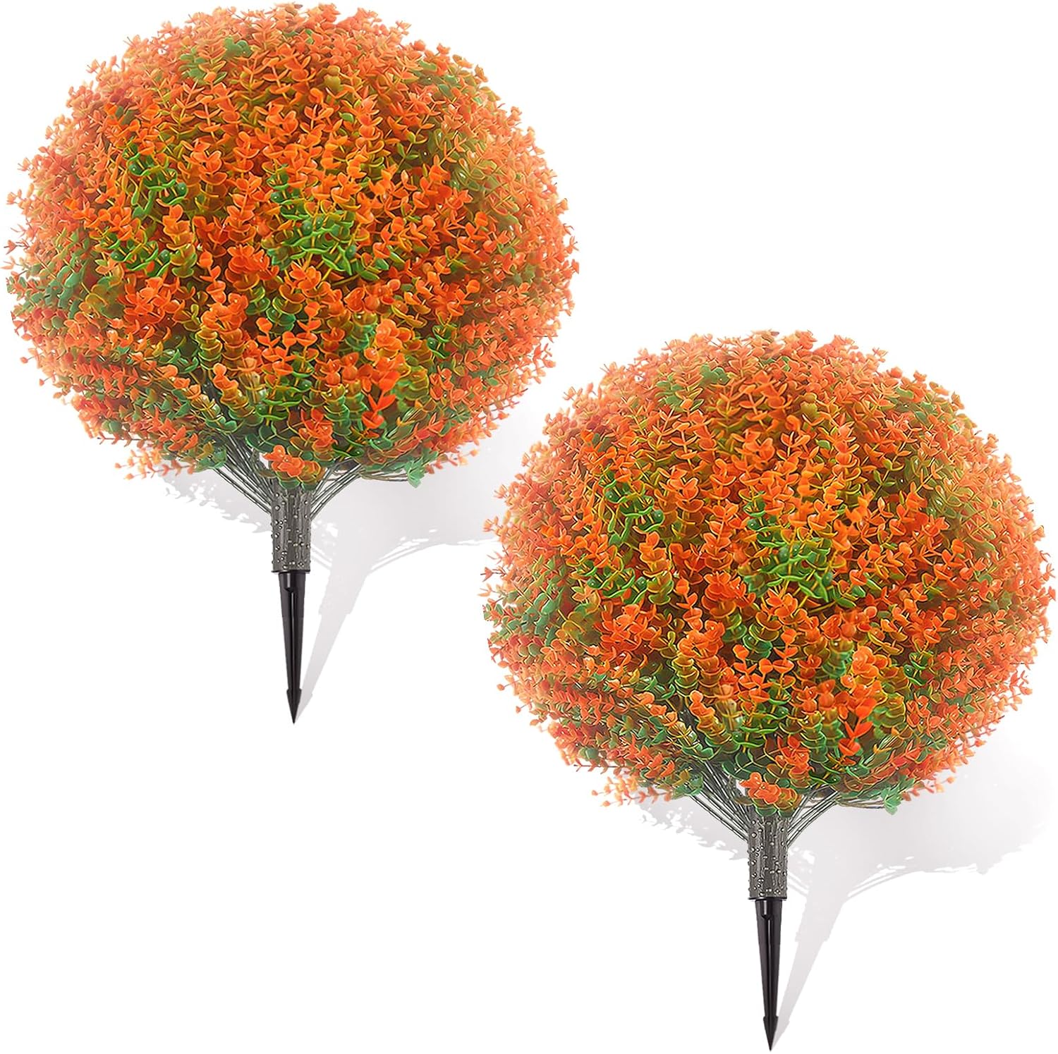 Artificial Boxwood Topiary Ball Trees: 2 Pack Fake Shrubs with Spike – UV Resistant & Fade Resistant, Faux Plant for Indoor Outside Front Porch Garden Thanksgiving Christmas Tree Decor 25.6"