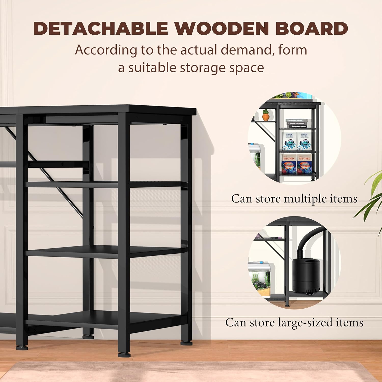 GRLEAF 40-50 Gallon Aquarium Stand: 1200LB Capacity, Built-In Power Outlets, 3-Tier Shelves for Fish Tank Accessories Storage, Heavy-Duty Steel/Wood Hybrid for Fish & Reptile Tanks | Excludes Tank