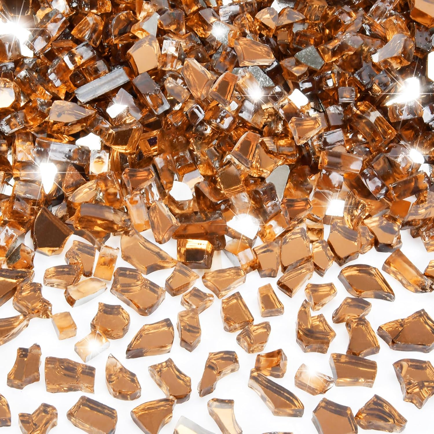 GasSaf 1/4 Inch Fire Glass Reflective Tempered Fireglass Cut Crushed FireGlass for Fire Pit, Fireplace, Replaces Existing Gas Logs & Lava Rocks (20 Pound)(Amber Reflective)