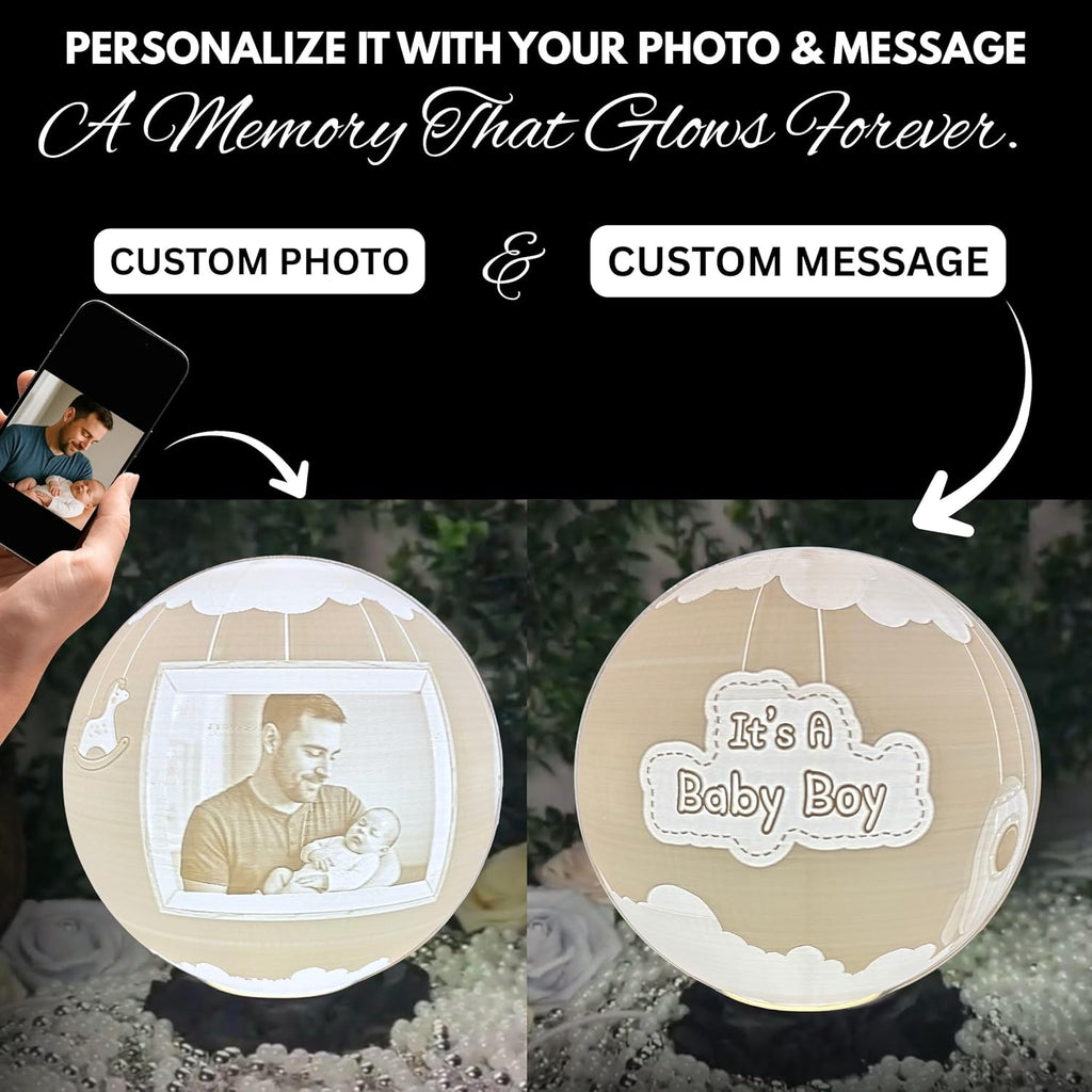 It’s a Boy Moon Lamp – Personalized Baby Boy Night Light with Custom Text & Photo | Newborn Gift, Nursery Decor, Baby Shower, Gift for for New Moms & Dads, Custom Birth Announcement Moon Light