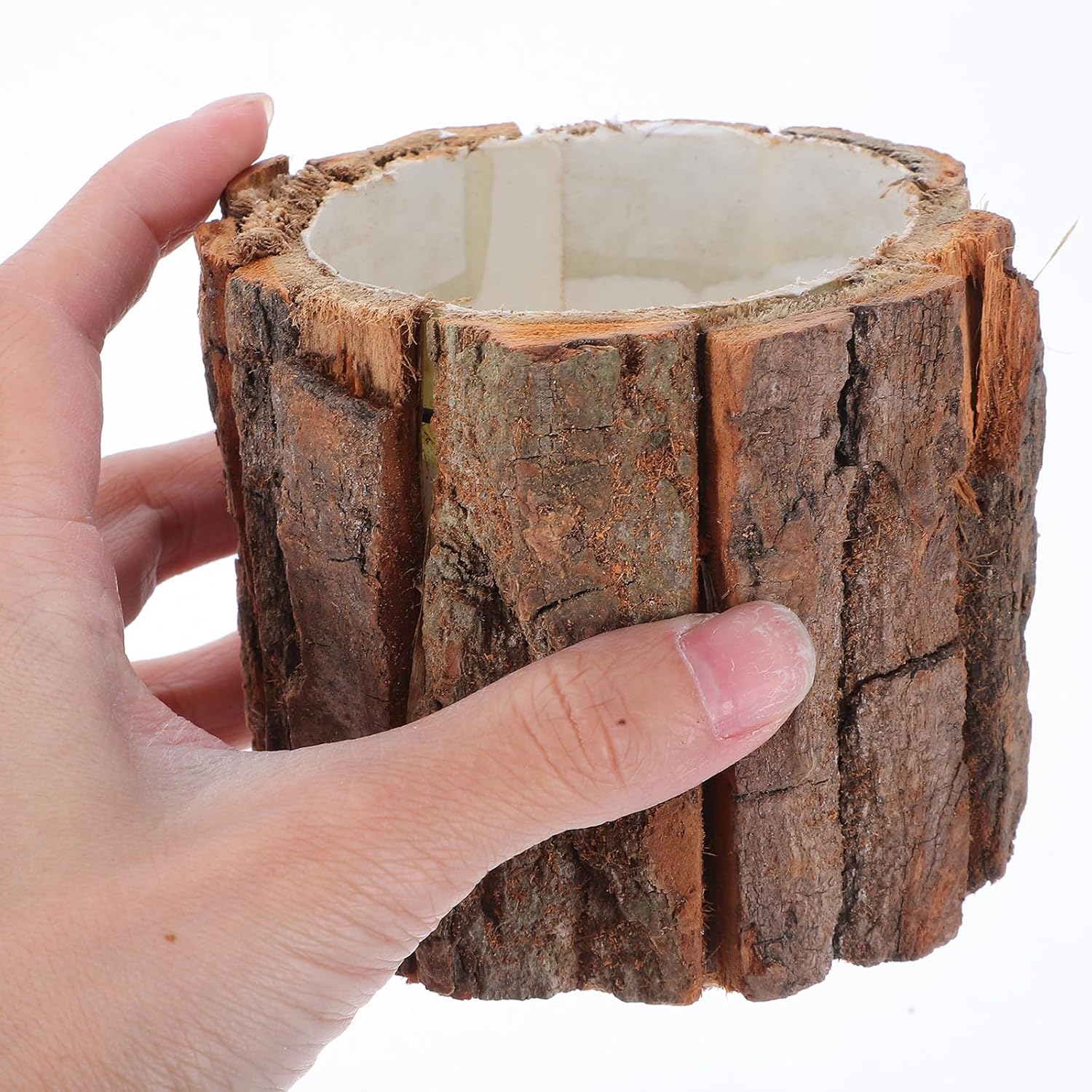 ARTIBETTER Bark Planter Pot 2pcs Wood Bark Pot Natural Log Succulent Planter Pots for Indoor Plants Rustic Tree Stump Plant Pot Farmhouse Bucket for Home Art Decor