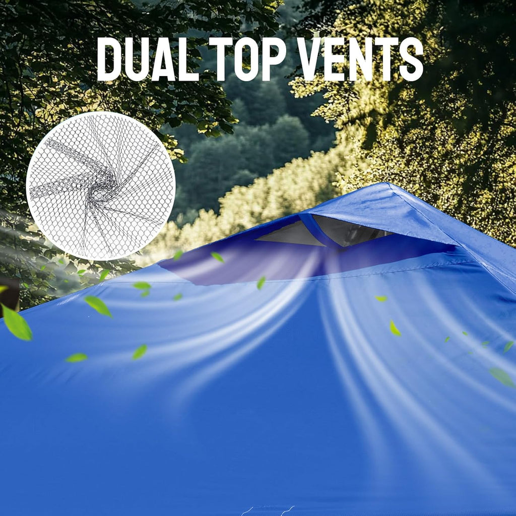 CROWN SHADES 10x10 Pop Up Canopy Tent - Patented Center Lock One Push Instant Outdoor Canopy Beach Tent with STO-N-Go Bag 8 Stakes & 4 Sand Bags，Blue