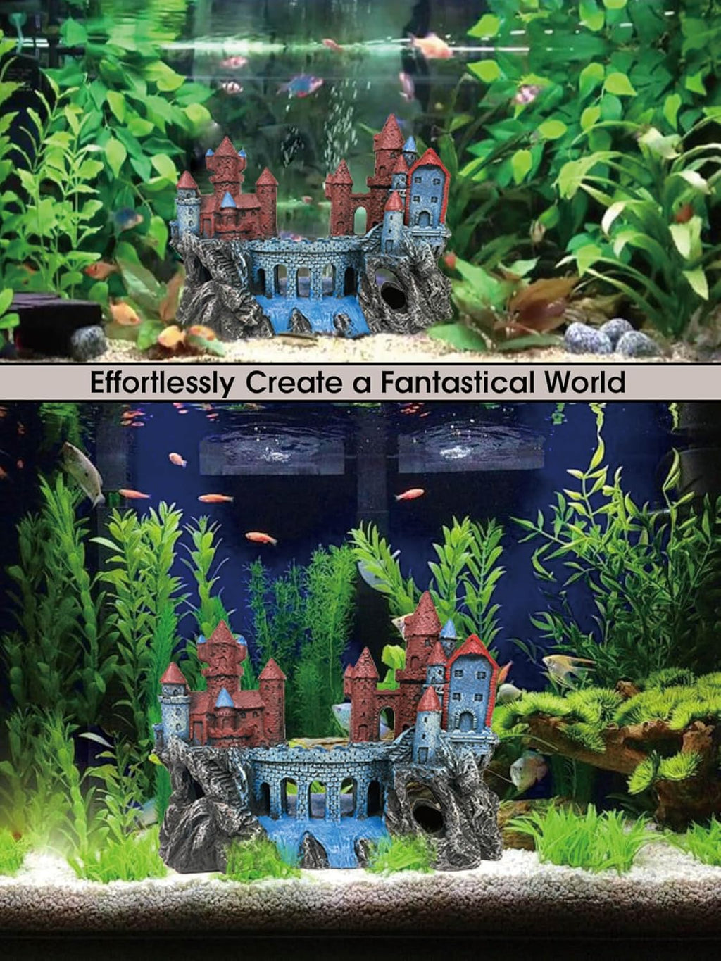 Magic Medieval Aquarium Castle Decor - 9.2 Inch Medium Fish Tank Decoration with Betta Hideouts, Cave for Fish Tank Rocks, Safe Resin Ornament for Fresh & Saltwater Tanks