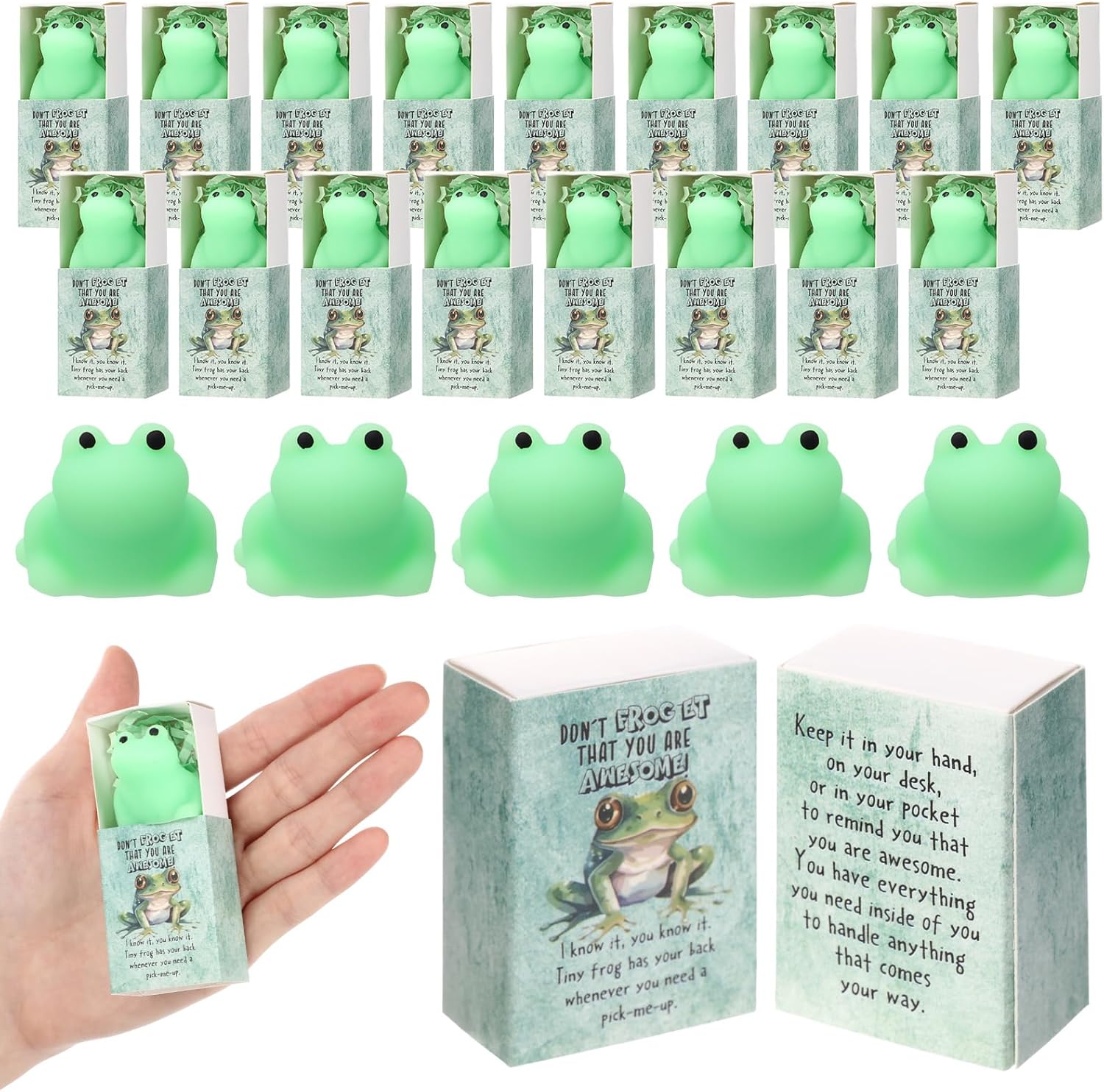 Wettarn 24 Sets Appreciation Gifts Frog Stress Balls with Support Gift Boxes You Are Awesome Positive Party Favors for Employee Coworker Friend Office Stress Relief Toys Desk Decor