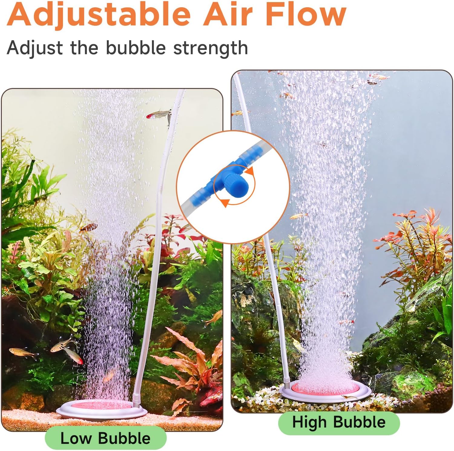 hygger Aquarium Air Stone, 3.4 Inch Nano Air Stone Makes Super Tiny Bubbles, Ultra Quiet Dissolved Oxygen Diffuser Small Airstone with Stainless Steel Base for Aquarium, Fish Tank & Hydroponic, Round