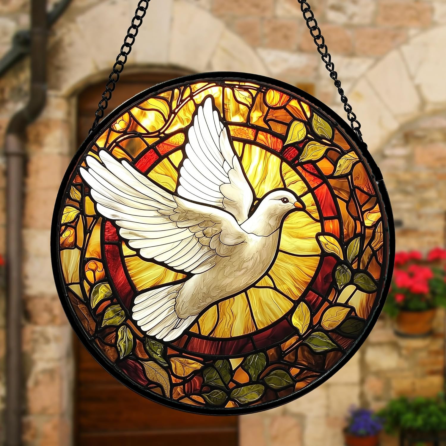Stained Glass Window Hanging, Flying White Dove Sun Catchers Diamond Glass Panel Hangings Cute Birds Suncatcher Decor for Birthday for Women, Men, Wife, Aunt,and Mom 7.8X7.8IN