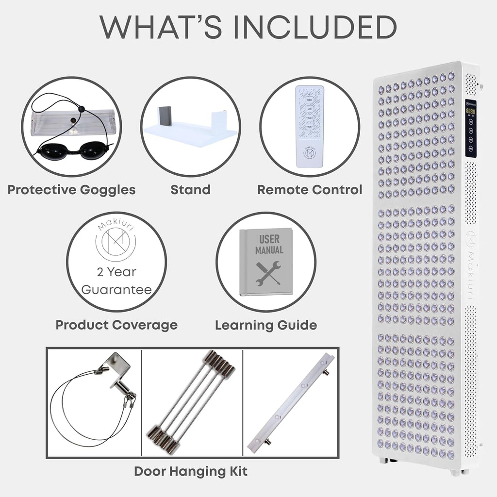 Makiuri Red Light Therapy Lamp | LED Light Therapy Panel for Face & Body | Infrared & Red Light in 5 Wavelengths | Supports Relaxation, Skin Appearance & Overall Wellness | Neptune (White 300 LED)