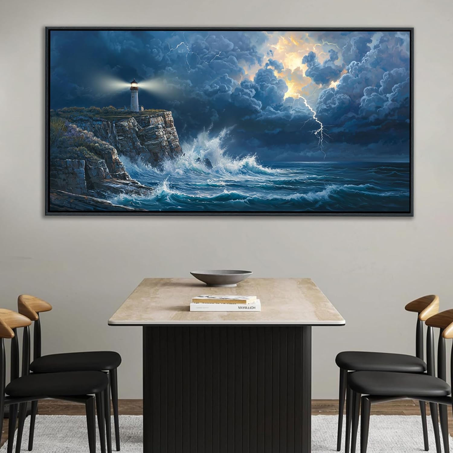 YDYSUNE Large Wall Art- Coastal Canvas Wall Decor Painting Navy Blue Picture ocean decor Lighthouse Artwork for Dining Room,Living Room,Bedroom Decoration Size 29x58 Inches