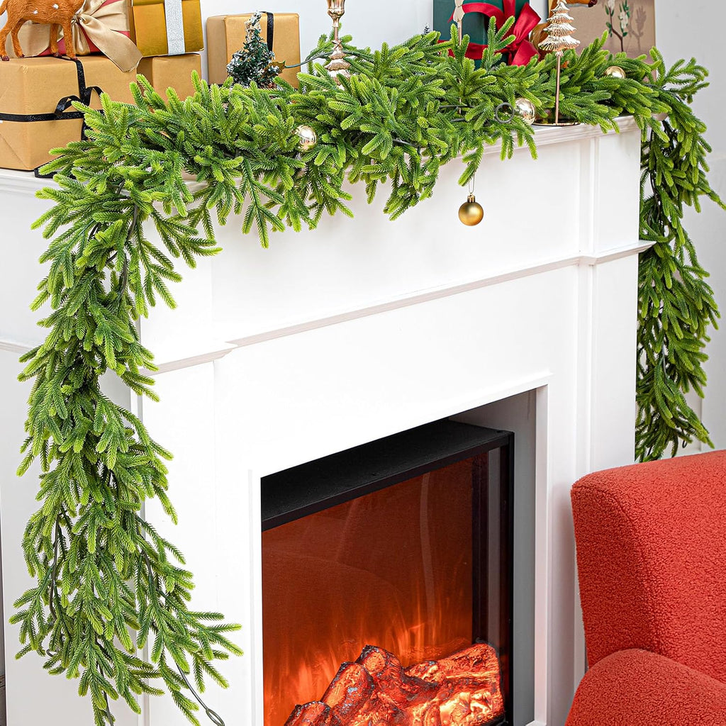 12 Pcs 5.6ft Artificial Christmas Garland Faux Norfolk Pine Garlands Realistic Leaves Hanging Greenery Plant for Christmas Table Fireplace Wall Mantle Indoor Xmas Decor