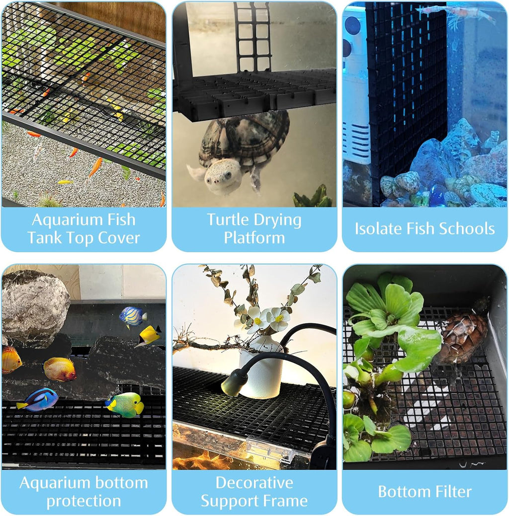 Hamiledyi Plastic Aquarium Divider with Clips Grid Panel Aquarium Lid Hood Fish Tank Divider Filter Bottom Isolation Pane Separator for Mixed Breeding(8 PCS,Black)