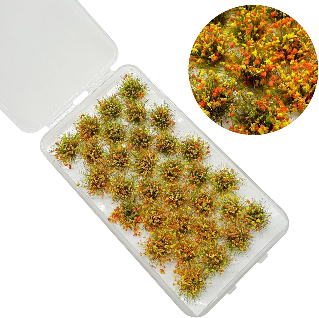 Woohome Static Grass Tuft Model Gras s Tufts, 128 PCS Railway Artificial Grass 4 Colors Bushy Tuft Flower Cluster Vegetation Groups for DIY Building Model Train Landscape Railroad Scenery
