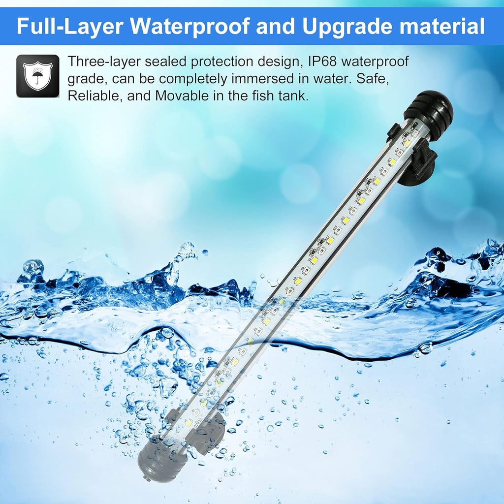 VARMHUS Submersible LED Aquarium Light,Fish Tank Light with Timer Auto On/Off Dimming Function,3 Light Modes Dimmable White-Blue,10 Brightness Levels Optional&3 Levels of timed Loop Function 11.5''