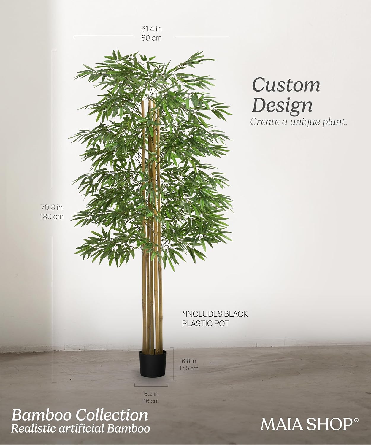 Maia Shop 2 Pack, 6ft Artificial Bamboo Tree, Natural Bamboo Canes, Decorative Pot, Wood Chips, Fake Plants for Home Decor