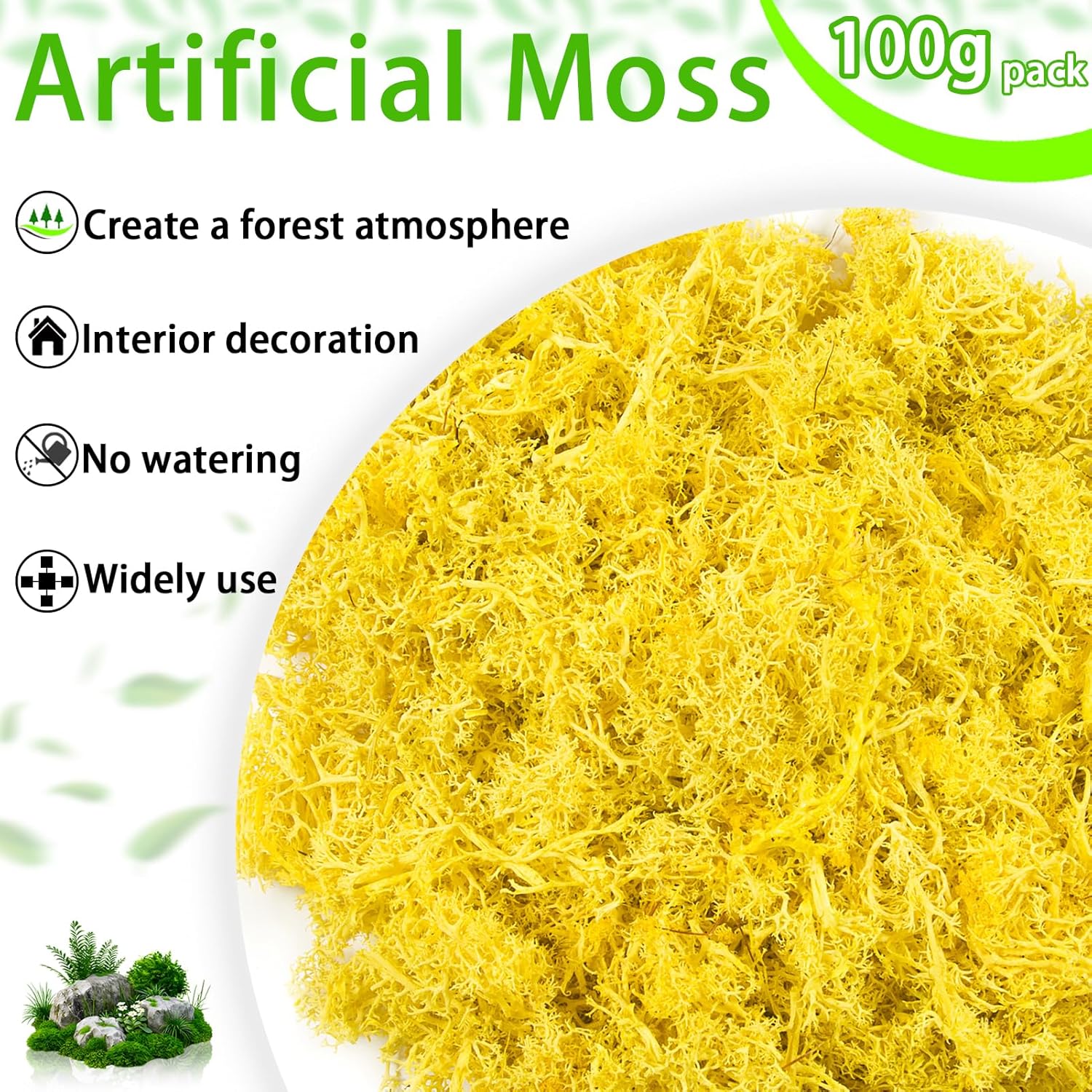 3.5 oz Artificial Moss for Plants Indoor, Fake Preserved Reindeer Moss for Centerpieces Home Decor Potted Plants Crafts Wedding Wall Decor(Yellow)